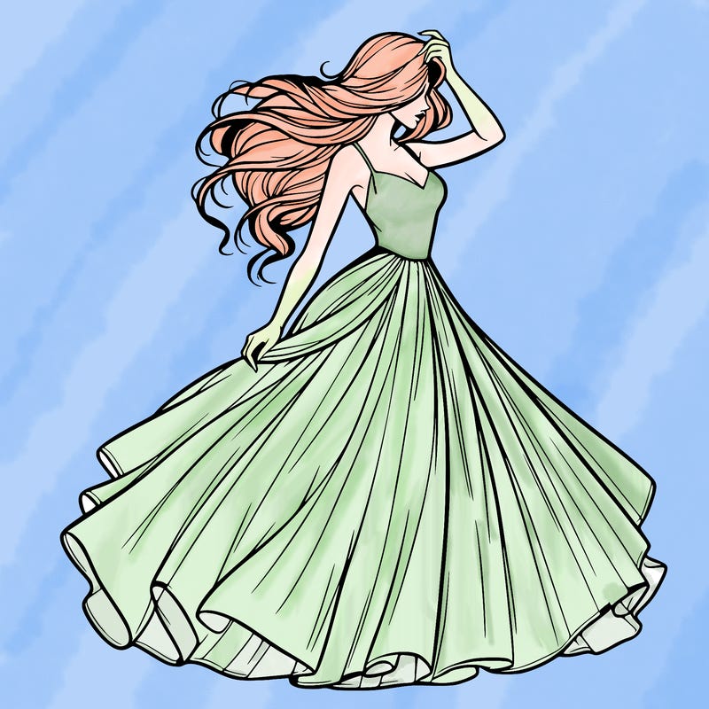 realistic woman with dress flowing in the wind