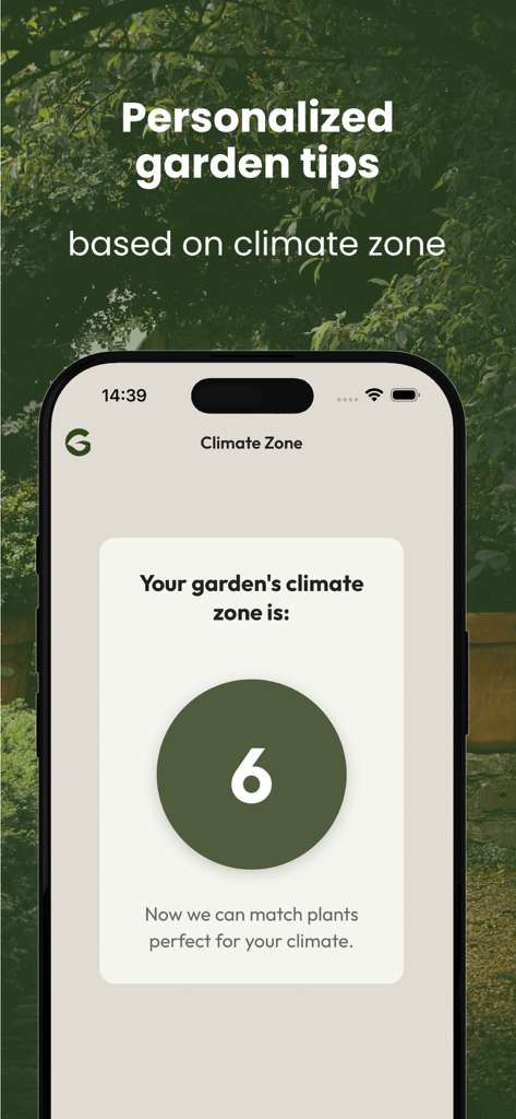 GROWeR app showing personalized garden tips based on climate zone