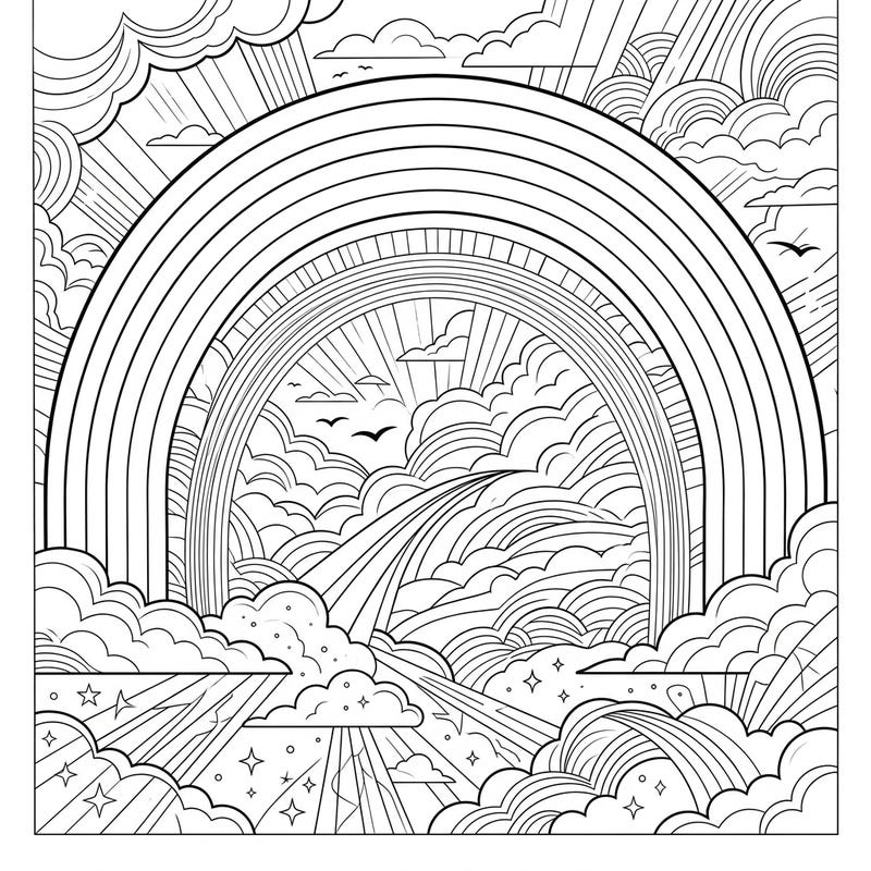 Dive into the fascinating world of atmospheric optics with this unique Supernumerary Bows coloring page. This intricate linear illustration invites you to explore the subtle beauty of nature's hidden rainbows.