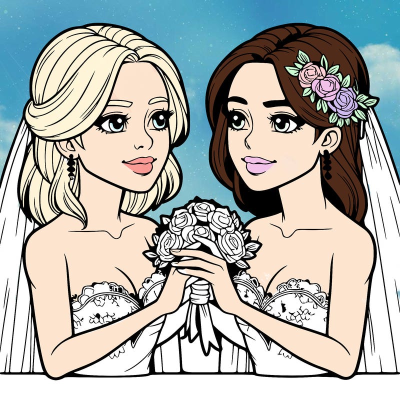 two realistic  women marrying each other