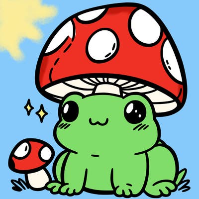 a cute frog with a mushroom hat