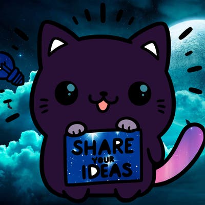 a cute cat saying share your ideas