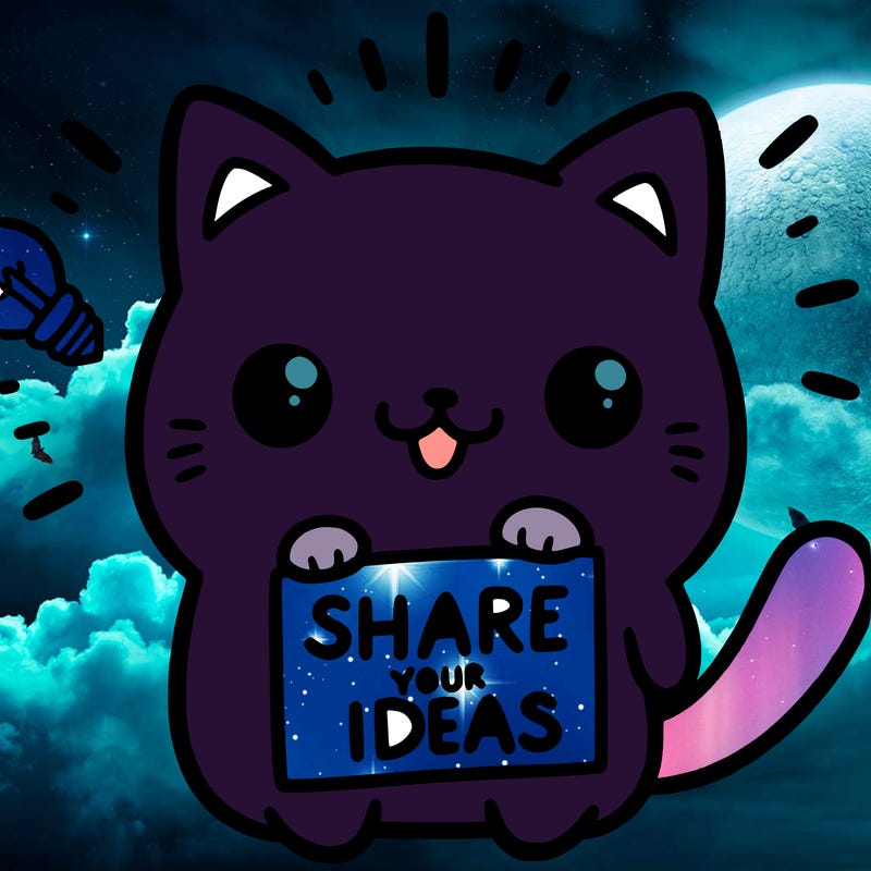 a cute cat saying share your ideas