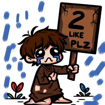 small poor toddler crying with sign that says 2 like plz
