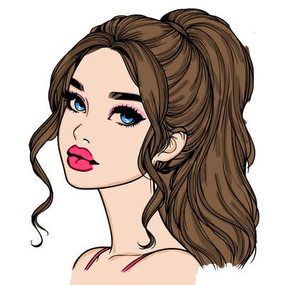 realistic girl with a ponytail on her hair and lips