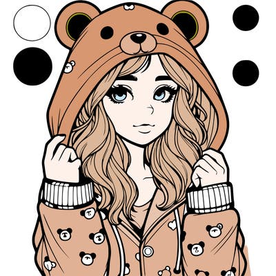 realistic girl in a animal pjs hoodie