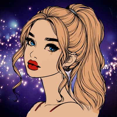 realistic girl with a ponytail on her hair and lips