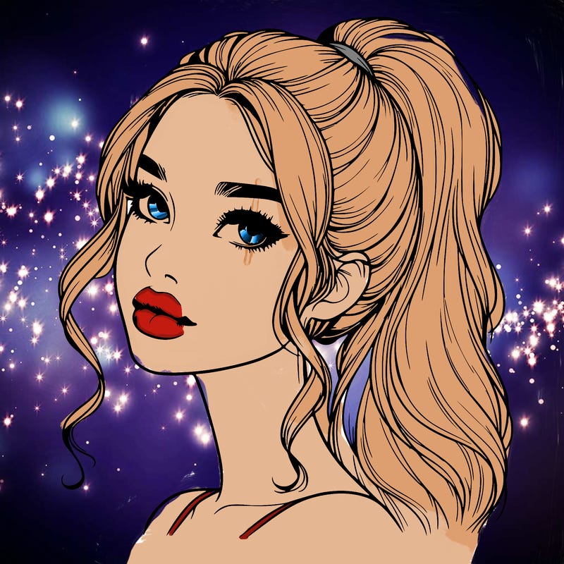 realistic girl with a ponytail on her hair and lips