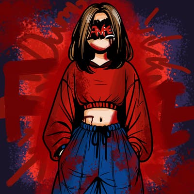 realistic girl faceless with baggy pants and a crop top