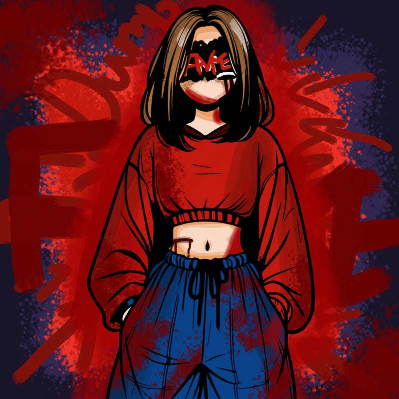 realistic girl faceless with baggy pants and a crop top