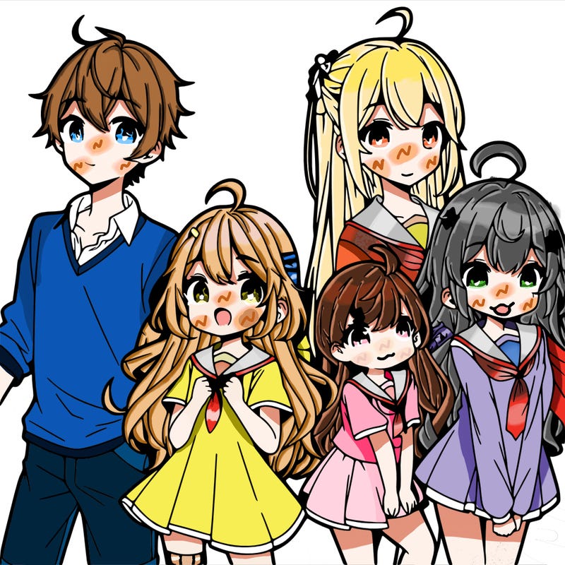 four anime siblings one boy and three girls