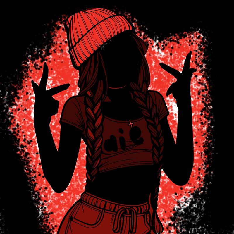 realistic teenage girl with braids and a beanie and crop top doing 🫶🏼