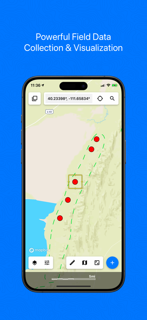 Touch GIS mobile app interface showing professional field data collection and mapping points
