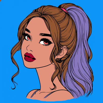 realistic girl with a ponytail on her hair and lips