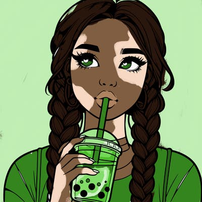 realistic girl with braided hair drinking boba