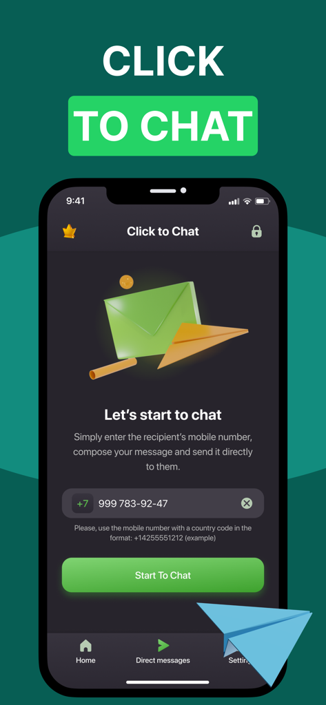 Duo Chat App-Oberfläche zum Senden von Nachrichten an eine Mobilfunknummer, ohne sie zu Kontakten hinzuzufügen
