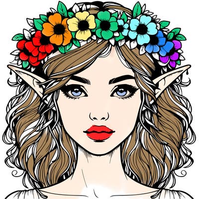 realistic female elf with flower crown