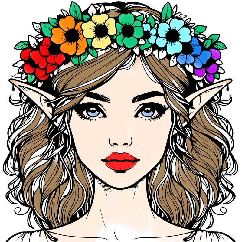 realistic female elf with flower crown