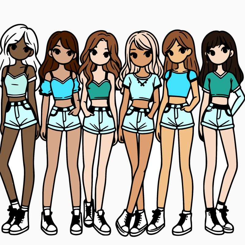 a group of girls wearing crop tops and shorts