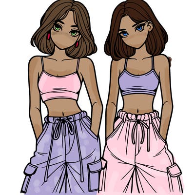 two girls with crop top with baggy pants