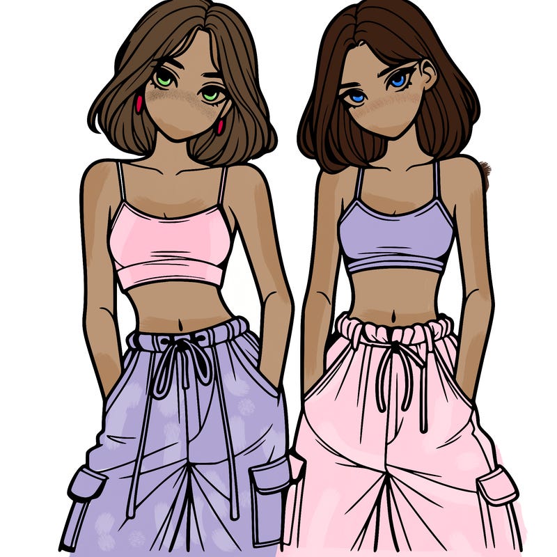 two girls with crop top with baggy pants
