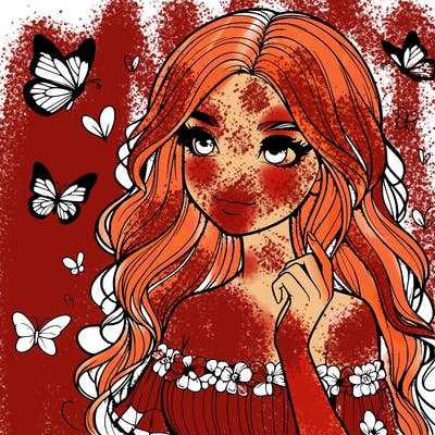 realistic pretty girl with butterflies