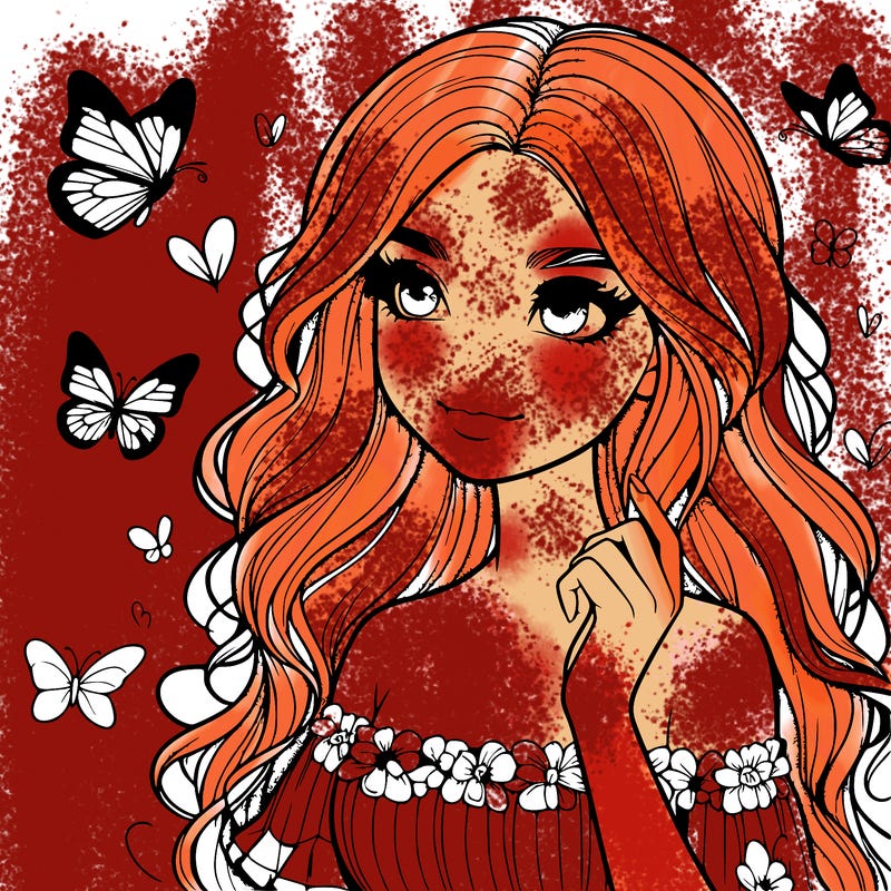 realistic pretty girl with butterflies