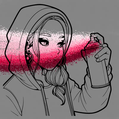 a realistic girl, spray painting