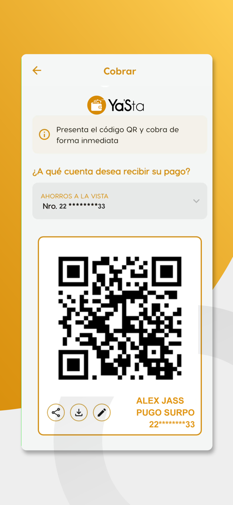 SOL APP - Pantalla de la aplicación móvil que muestra un código QR para recibir pagos dentro de la plataforma financiera SOL APP.