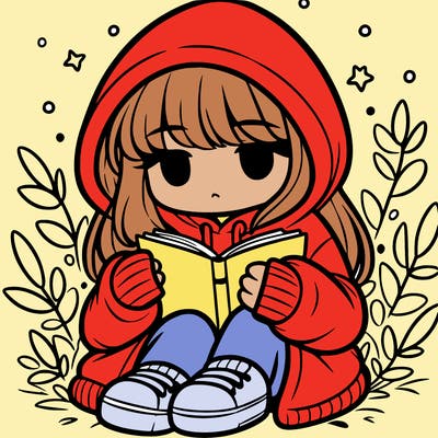 girl in oversized hoodie reading a book