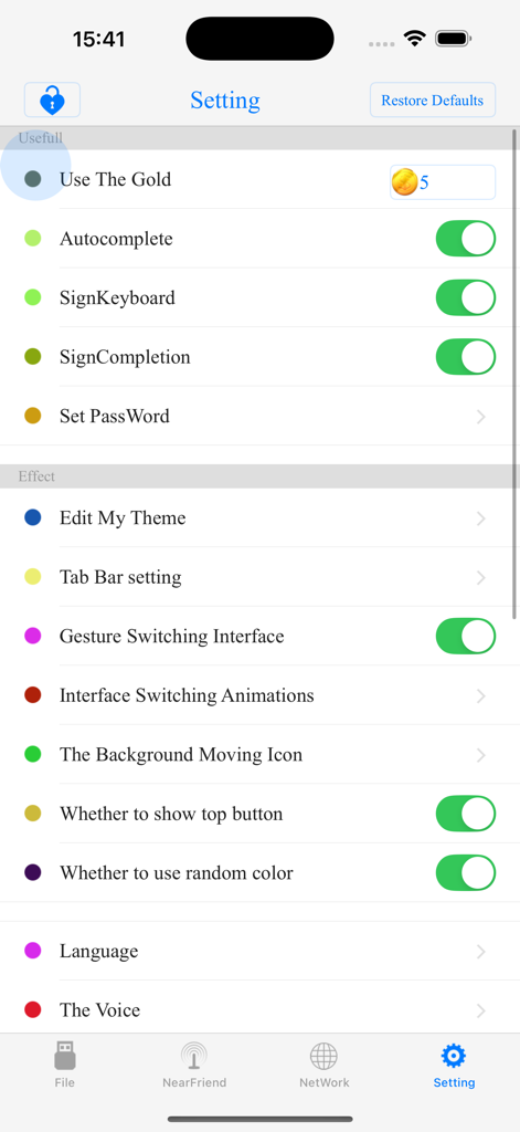 File Manager$ - Settings screen for File Manager app displaying interface customization and utility options.