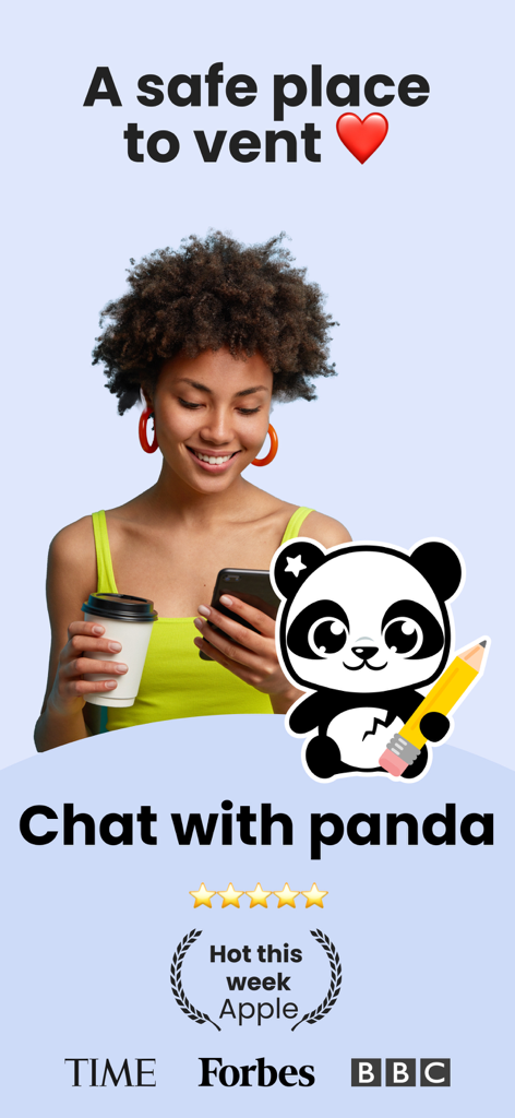 Earkick - Self Care AI Coach - A woman smiling while chatting with the Earkick AI panda coach