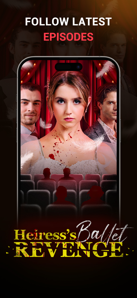 Interfaccia dell'app MoboReels che mostra il dramma breve "Heiress Ballet Revenge" su uno schermo di smartphone.