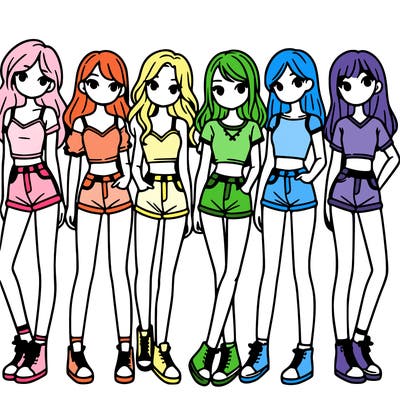 a group of girls wearing crop tops and shorts