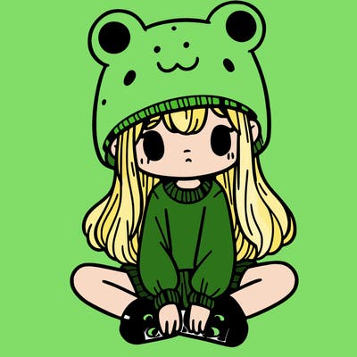 a girl wearing a frog hat and some frog socks