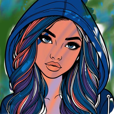 realistic beautiful girl with a hood on