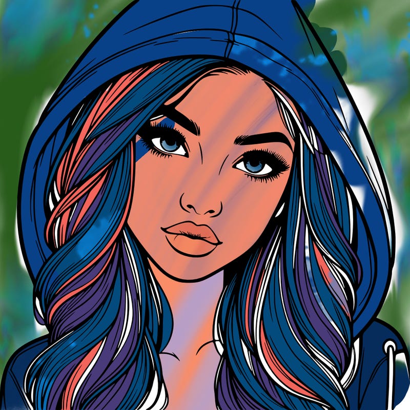 realistic beautiful girl with a hood on