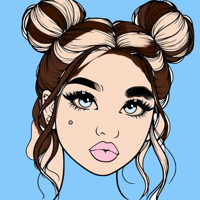 realistic girl with two buns on her hair and lips