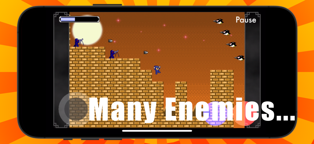 Jugabilidad del plataformero retro Ninja Shaw con muchos enemigos en pantalla