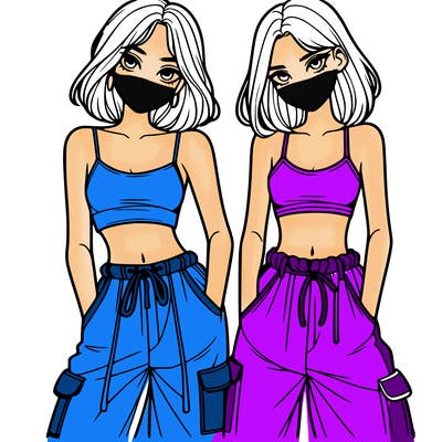 two girls with crop top with baggy pants