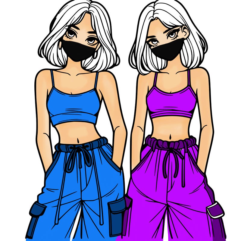 two girls with crop top with baggy pants