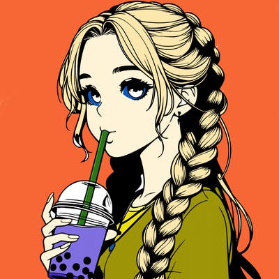 realistic girl with braided hair drinking boba