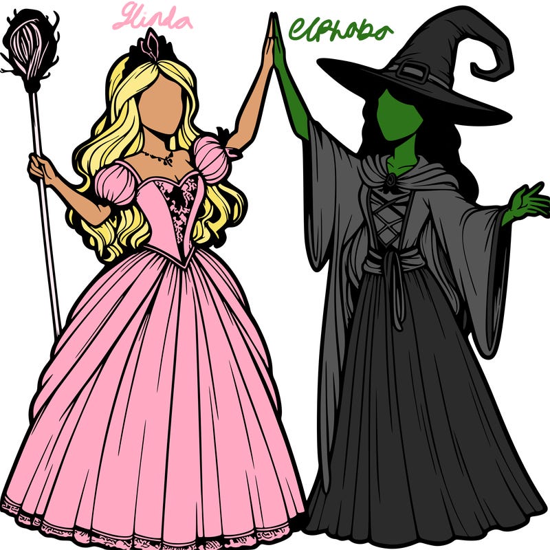 detailed realistic split of a princess and a witch