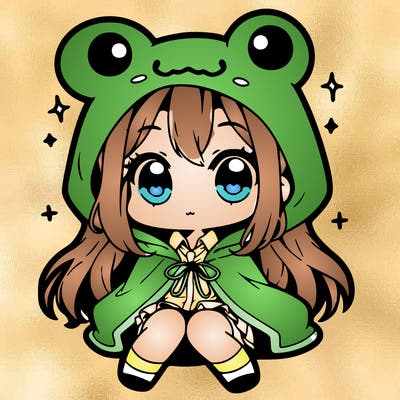 chibi girl with frog hoodie