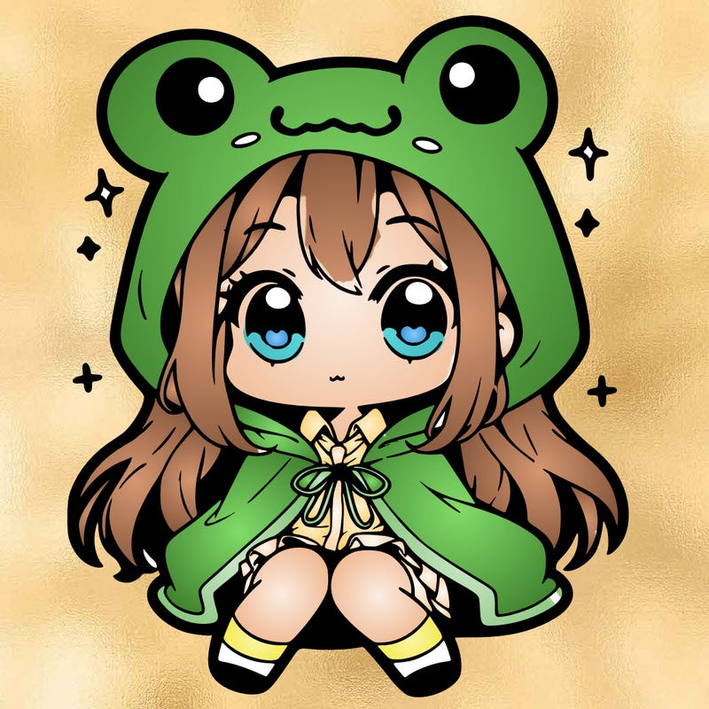 chibi girl with frog hoodie