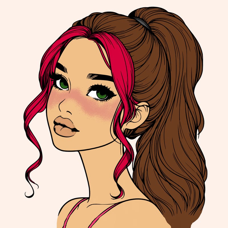 realistic girl with a ponytail on her hair and lips