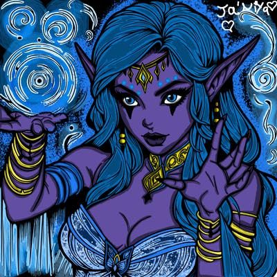 realistic scary beautiful elf sorceress casting spell