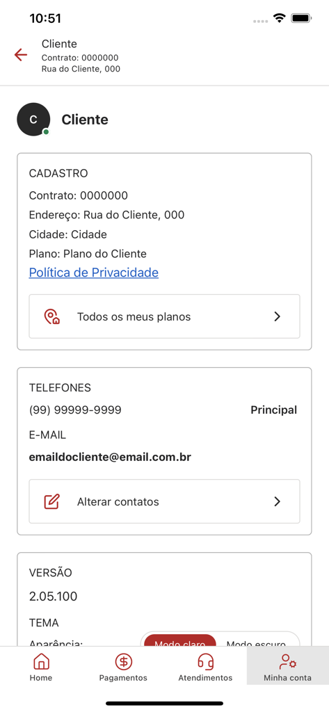 Desktop - Profile and account settings page in the Desktop fiber internet utility app