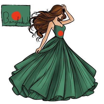 realistic woman with dress flowing in the wind