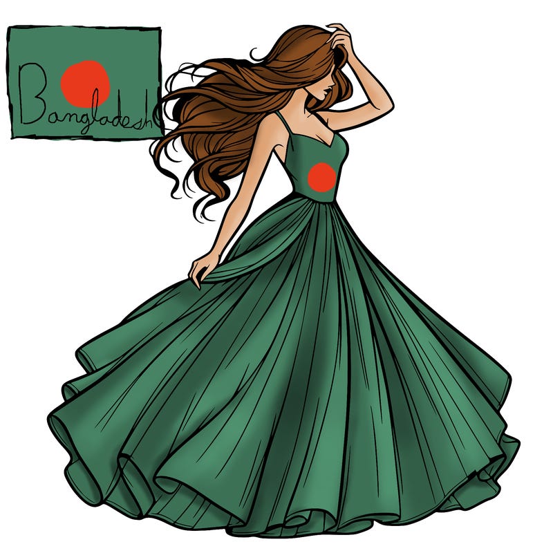 realistic woman with dress flowing in the wind